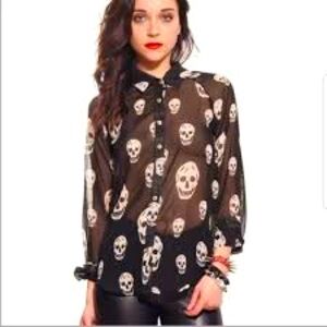 Haley Starr Alexander McQueen style skull sheer blouse